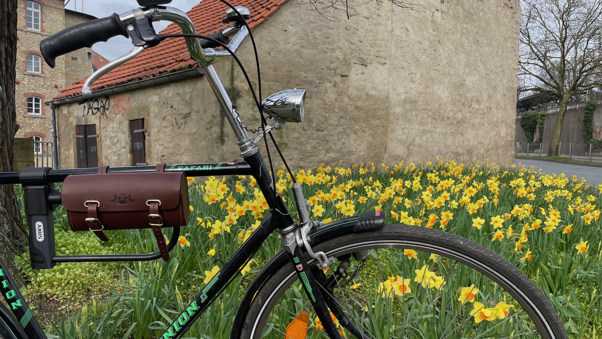Fahrradtasche mit Blumen